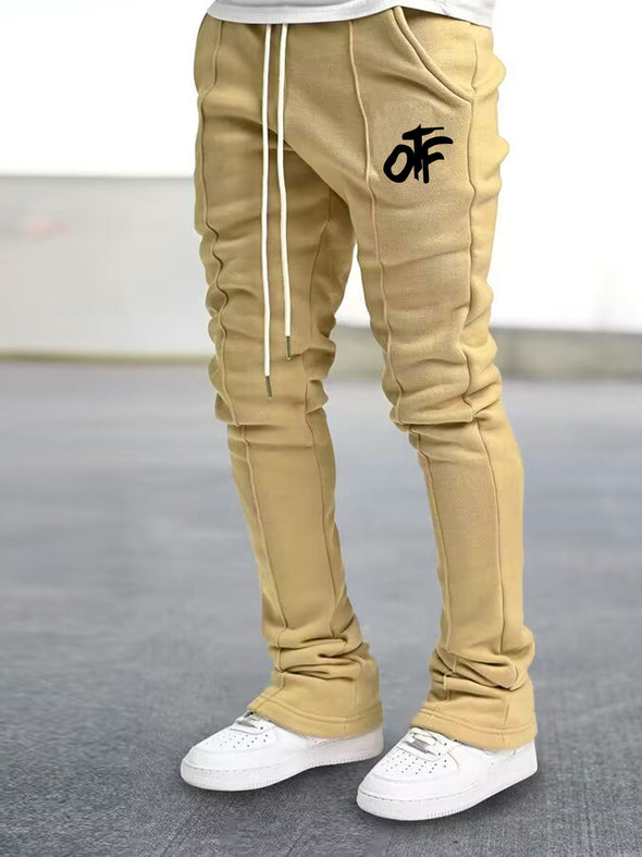 Mens OFF Graphic Flared Sweatpants - Comfort-fit Hip-hop Style with Elastic Waist & Drawstring - Roomy Pockets for Casual Spring Summer Wear