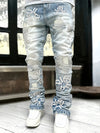 Men's Slim Fit Denim Pants With Symbol Patter