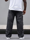 Men's Solid Barrel Jeans With Star Pattern