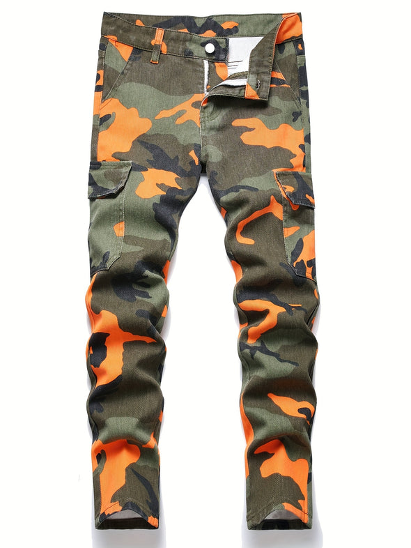 Men's Fashionable Relaxed Fit Camouflage Pattern Jeans - Chic Street Style Denim Pants with Stretchy Fabric, Five-Pocket Design, and Durable Construction - Perfect for Casual Daily Wear and Outdoor Activities