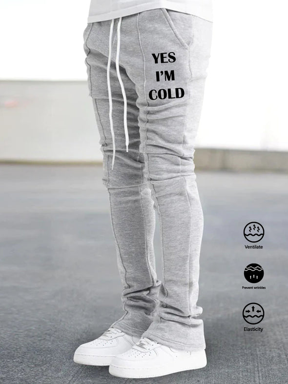 Mens Yes, Im Cold Print Flared Trousers - Comfortable Hip Hop Joggers for Stylish Performance & Leisure