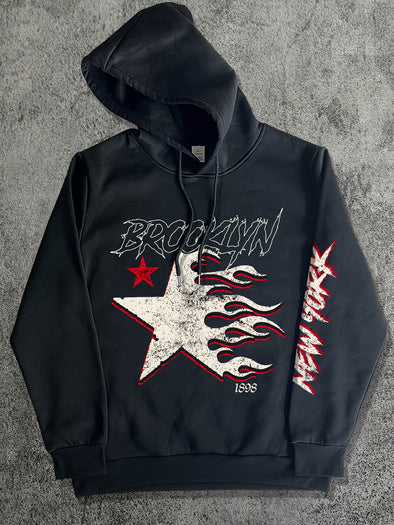 2024 Fall/Winter Collection Brooklyn 5-Point Star Relaxed Fit Hoodie - Geometric Pattern, Polyester Blend, Regular Size