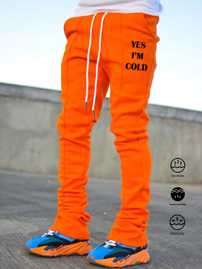 Mens Yes, Im Cold Print Flared Trousers - Comfortable Hip Hop Joggers for Stylish Performance & Leisure